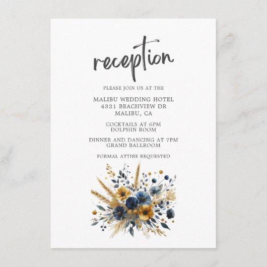 イエローブルーワイルドフラワーエレガントウェディング披露宴 エンクロージャーカード (正面)