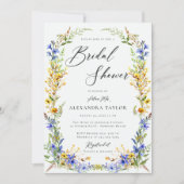 イエローブルーワイルドフラワーズボホフローラブライダルシャワー 招待状 (正面)