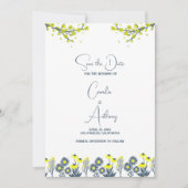 イエローブルーワイルドフラワーフローラボホ結婚ズ 招待状 (正面)