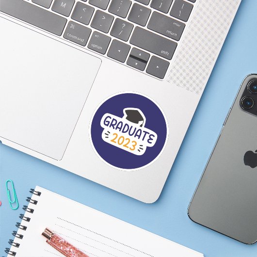 イエローブルー学生卒業ステッカー シール (ノートパソコンとiPhone)