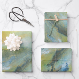 イエローブルー抽象芸術大理石パターン ラッピングペーパーシート