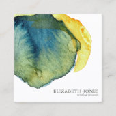 イエローブルー抽象芸術水彩インテリア設計者 スクエア名刺 (正面)