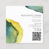 イエローブルー抽象芸術水彩インテリア設計者 スクエア名刺 (裏面)