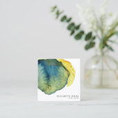 イエローブルー抽象芸術水彩インテリア設計者 スクエア名刺 (スタンド正面)