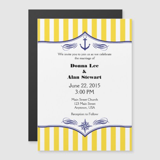 イエローブルー磁気航海の結婚式 マグネット招待状 (正面/裏面)