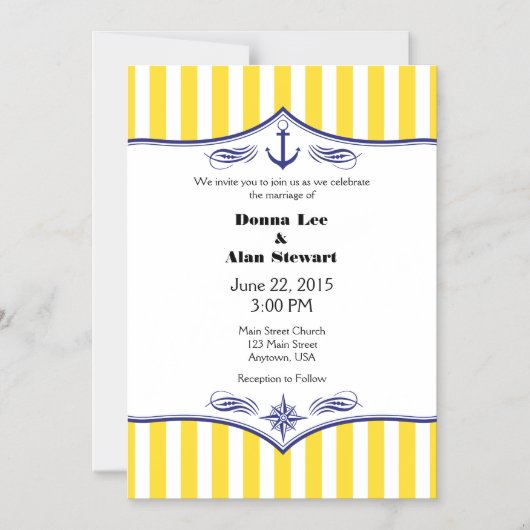 イエローブルー磁気航海の結婚式 マグネット招待状 (正面)