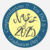 イエローブルー2023年の卒業のクラス ラウンドシール (正面)