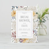イエローブルー&ホワイトフローラホワイトブライダルシャワー 招待状 (スタンド正面)