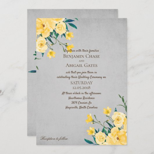 イエローブーケサマー春の結婚式招待状 招待状 (正面/裏面)