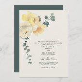 イエロープニーティール(緑がかった色)&クリーム結婚ズブライドの両親 招待状 (正面/裏面)