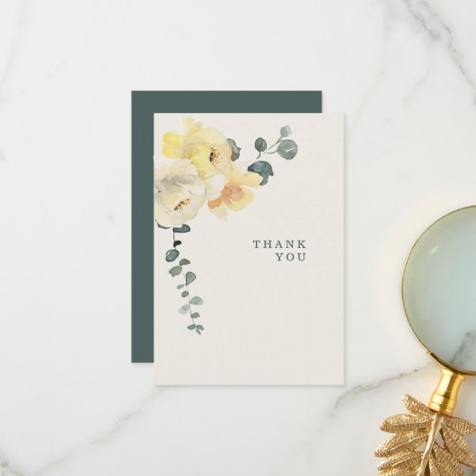 イエロープニーティール（緑がかった色）&クリーム葬儀の損失の人生 サンキューカード (正面/裏面インサイチュ)
