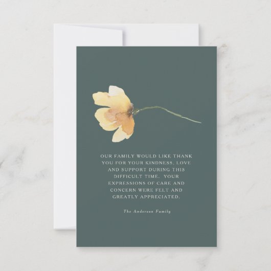 イエロープニーティール（緑がかった色）&クリーム葬儀の損失の人生 サンキューカード (裏面)