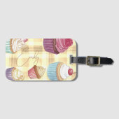 イエロープライド水の色カップケーキモノグラムベイカーズ ラゲッジタグ (正面横)