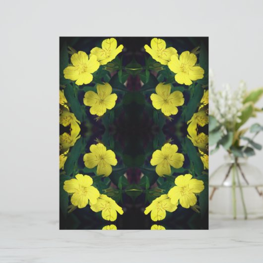 イエロープリムローズフラワーズ抽象芸術スクラップブック紙 (スタンド正面)
