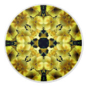 イエロープリムローズフラワー抽象芸術アート   セラミックノブ (正面)