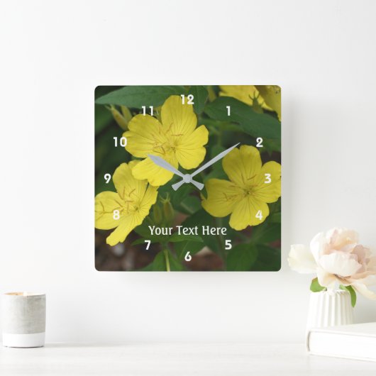 イエロープリムローズ春の花 パーソナライズされた スクエア壁時計 (ホーム)