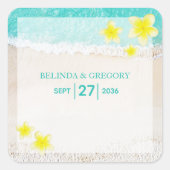 イエロープルメリアフランギパニトロピカルビーチ結婚式 スクエアシール (正面)