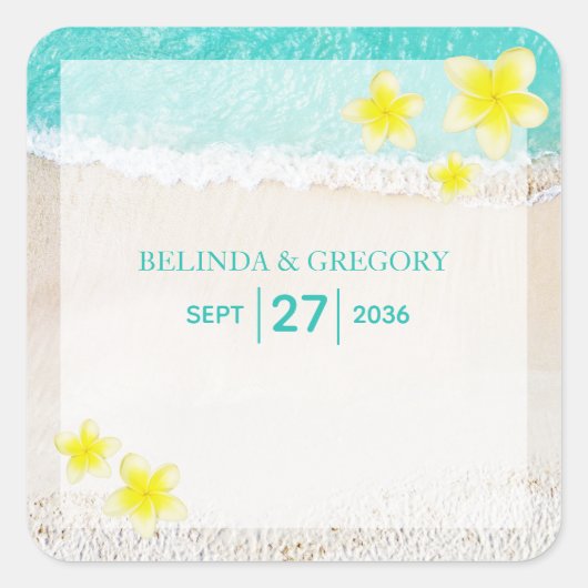 イエロープルメリアフランギパニトロピカルビーチ結婚式 スクエアシール (正面)
