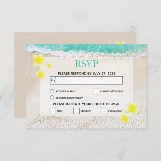 イエロープルメリアフランギパニトロピカルビーチ結婚式 出欠カード (正面/裏面)