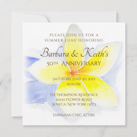 イエロープルメリア 50周年 誕生日カード 招待状 (正面)