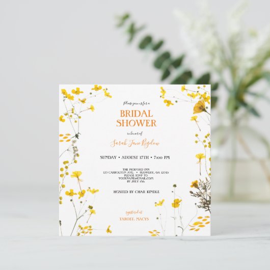イエロープレスワイルドフラワーボホブライダルシャワー 招待状 (スタンド正面)