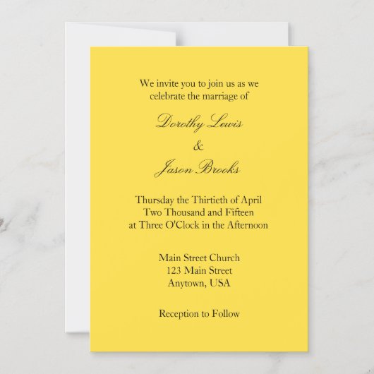 イエロープレーンシンプル磁気結婚式招待状 マグネット招待状 (正面)