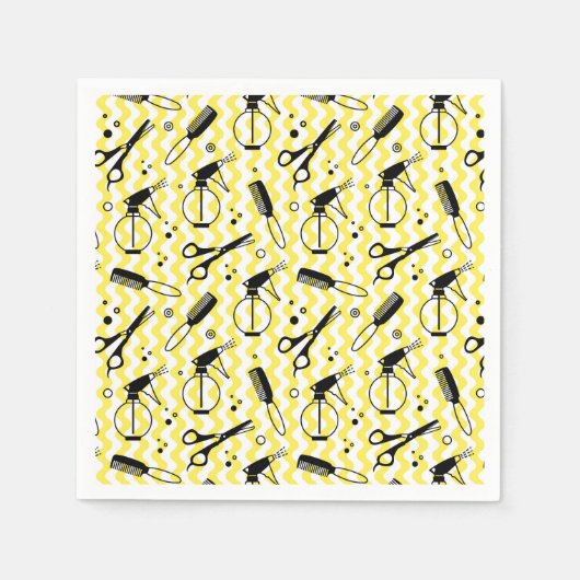 イエローヘアドレッサーのツールパターン スタンダードカクテルナプキン (正面)