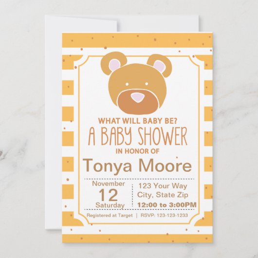 イエローベアベビーシャワー招待状 招待状 (正面)