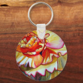 イエローベゴニア花水彩画オリジナルアート キーホルダー (正面)