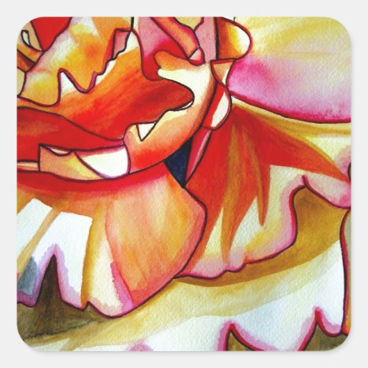 イエローベゴニア花水彩画オリジナルアート スクエアシール (正面)