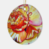 イエローベゴニア花水彩画オリジナルアート セラミックオーナメント (左)