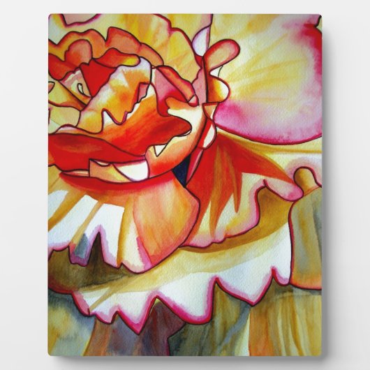 イエローベゴニア花水彩画オリジナルアート フォトプラーク (正面)