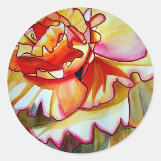 イエローベゴニア花水彩画オリジナルアート ラウンドシール (正面)