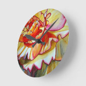 イエローベゴニア花水彩画オリジナルアート ラウンド壁時計 (傾斜)