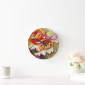 イエローベゴニア花水彩画オリジナルアート ラウンド壁時計 (ホーム)