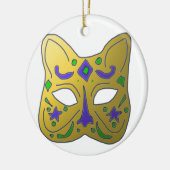 イエローベネチアンキャットマスクデザイン セラミックオーナメント (左)