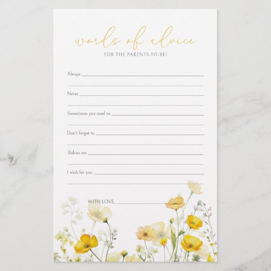 イエローベビーイン開花ワイルドフラワーベビーアドバイスカード (正面)