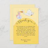 イエローベビーシャワーストークサンキューカード 招待状 (正面/裏面)