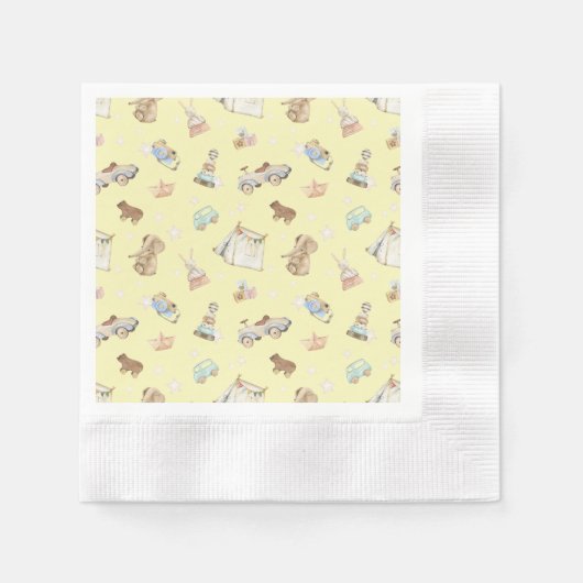 イエローベビーシャワーヴィンテージトイコインカクテル 縁ありカクテルナプキン (正面)