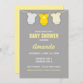 イエローベビーシャワー招待状、物干しテーマ 招待状 (正面/裏面)