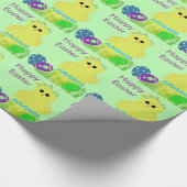 イエローベビーチックブルーストライプイースターエッグ ラッピングペーパー (コーナー)