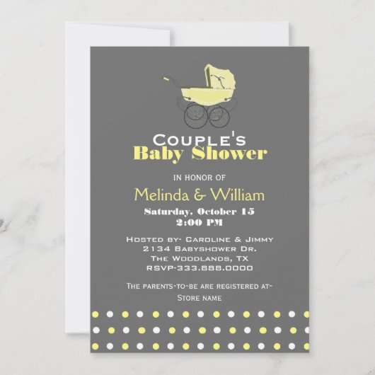 イエローベビープラムベビーシャワー招待状 招待状 (正面)