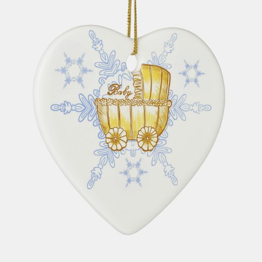 イエローベビー乳母車スノーフレークオーナメント セラミックオーナメント (右)
