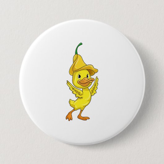 イエローベルキャップ付きアヒル 缶バッジ (正面)
