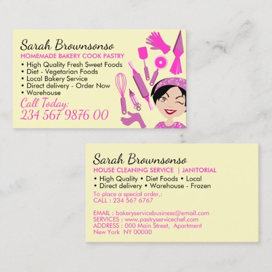 イエローベーカリーケーキペストリー調理師シェフ 名刺 (正面/裏面)