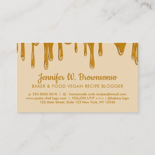 イエローベーカリーパティシシェフ抽象芸術ドリップハニー 名刺 (裏面)