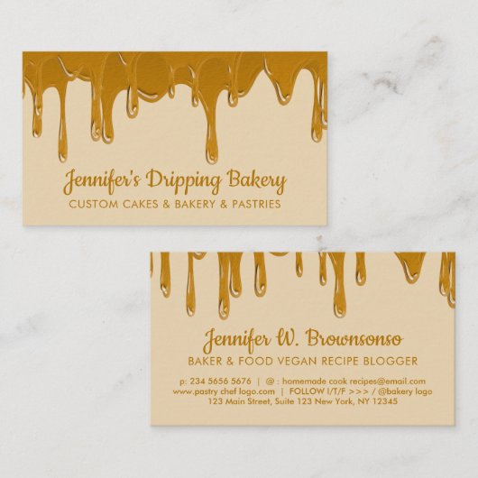 イエローベーカリーパティシシェフ抽象芸術ドリップハニー 名刺 (正面/裏面)
