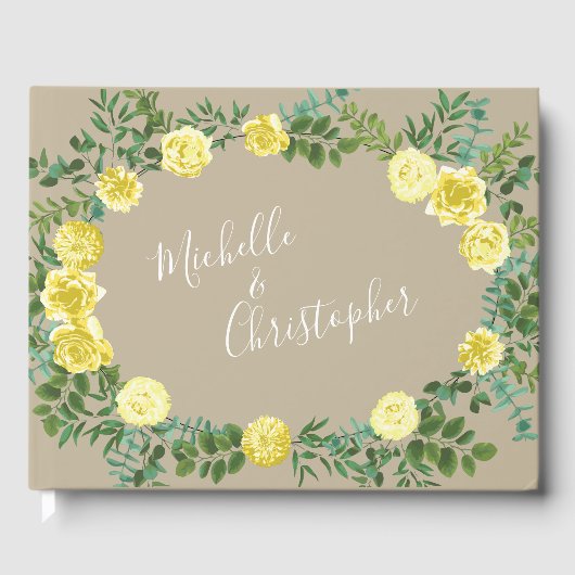 イエローベージュのヴィンテージローズエレガントウェディング ゲストブック (正面)