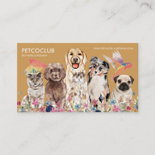 イエローベージュキャットドッグバードペット獣医 名刺 (正面)