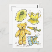 イエローペチュニアテディベア紙ドールかわいいハガキ ポストカード (正面/裏面)